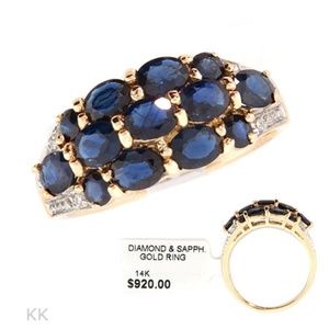 NAVY BLUE SAPPHIRES, DIAMONDS, GOLD SZ 6.75 RING